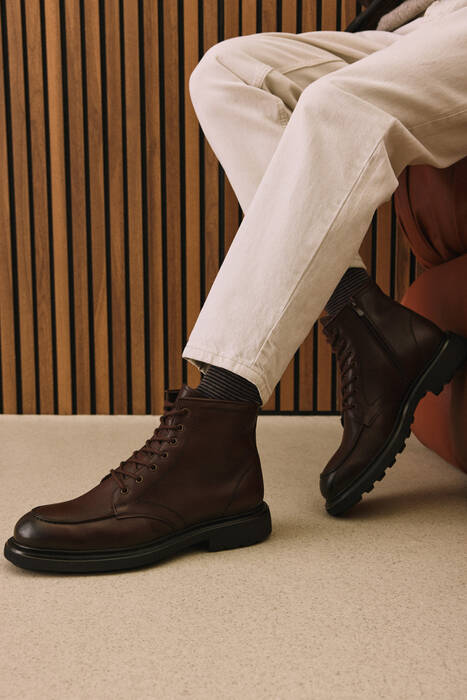 Hakiki Deri Erkek Bot Kahverengi