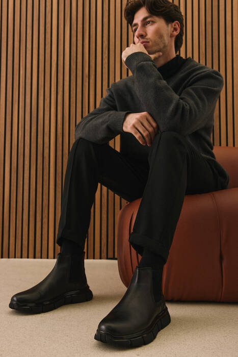 Hakiki Deri Erkek Bot Siyah