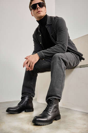 Ziya - Hakiki Deri Erkek Bot Siyah (1)