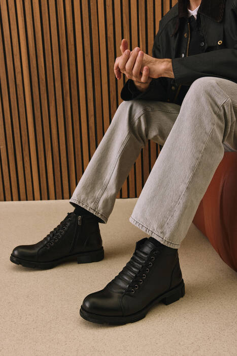 Hakiki Deri Erkek Bot Siyah