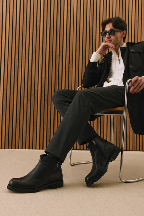 Hakiki Deri Erkek Bot Siyah