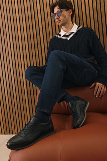 Ziya - Navy Blue Genuine Leather Men's Casual Shoes