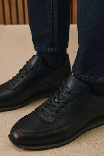 Ziya - Navy Blue Genuine Leather Men's Casual Shoes (1)