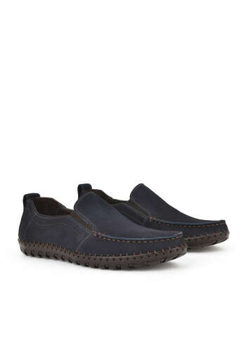 Ziya - Navy Blue Genuine Leather Men's Casual Shoes (1)