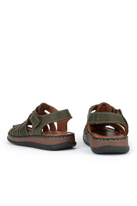 Hakiki Deri Erkek Sandalet Haki