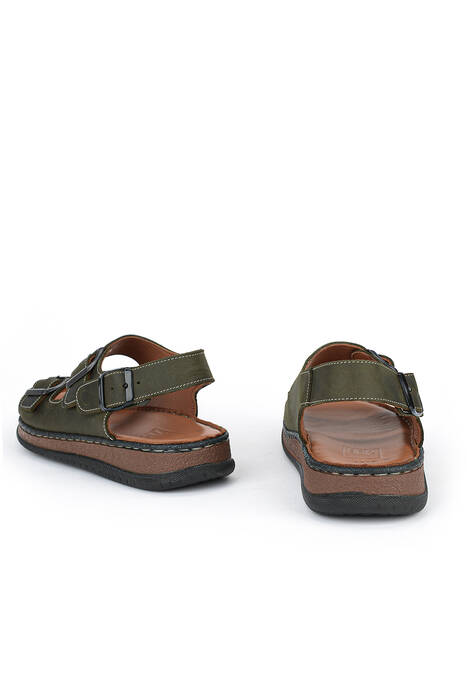 Hakiki Deri Erkek Sandalet Haki