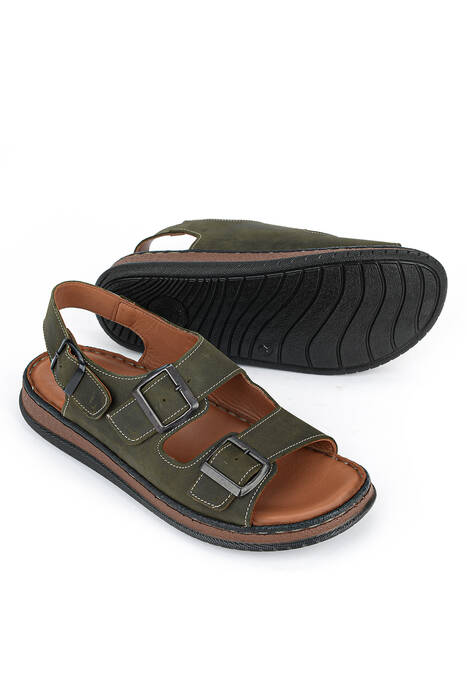 Hakiki Deri Erkek Sandalet Haki