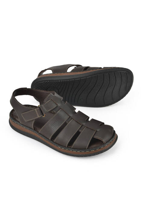 Hakiki Deri Erkek Sandalet Kahverengi