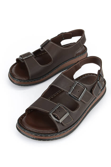 Hakiki Deri Erkek Sandalet Kahverengi
