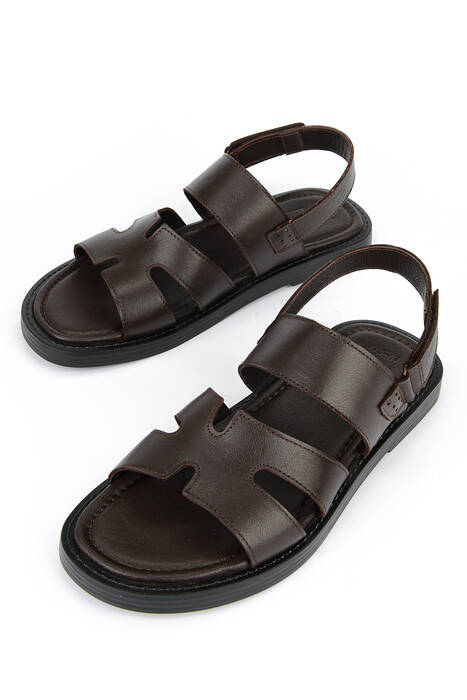 Hakiki Deri Erkek Sandalet Kahverengi