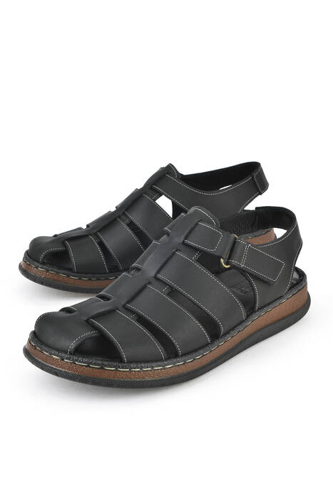 Hakiki Deri Erkek Sandalet Siyah