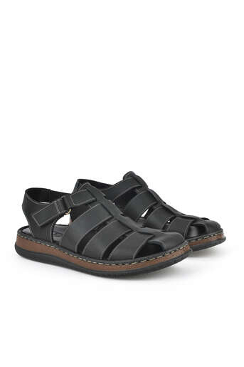 Ziya - Black Genuine Leather Men's Sandals (1) Ziya - Black Genuine Leather Men's Sandals (1)