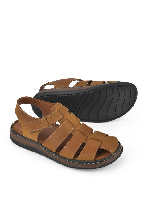 Hakiki Deri Erkek Sandalet Taba