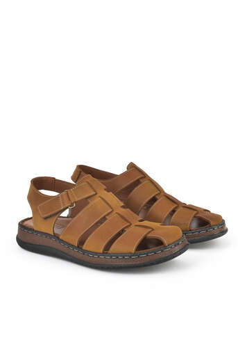 Ziya - Tan Genuine Leather Men's Sandals (1) Ziya - Tan Genuine Leather Men's Sandals (1)