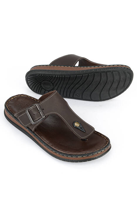 Hakiki Deri Erkek Terlik Kahverengi