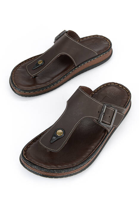 Hakiki Deri Erkek Terlik Kahverengi