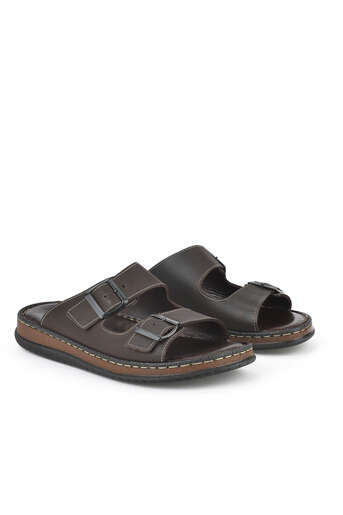 Ziya - Brown Genuine Leather Men's Slippers (1)