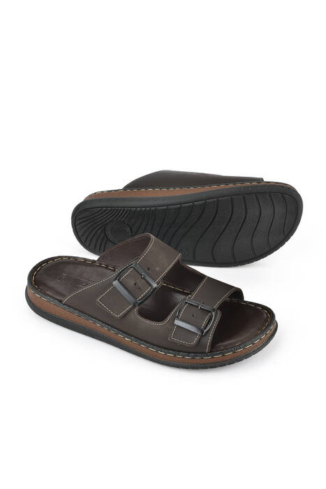 Hakiki Deri Erkek Terlik Kahverengi