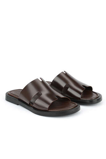 Ziya - Brown Genuine Leather Men's Slippers (1)