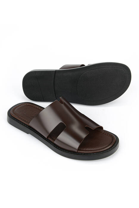 Hakiki Deri Erkek Terlik Kahverengi