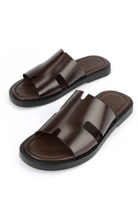 Hakiki Deri Erkek Terlik Kahverengi