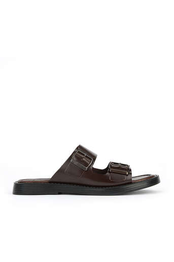 Ziya - Brown Genuine Leather Men's Slippers