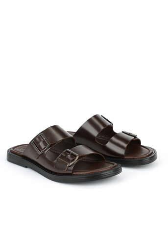 Ziya - Brown Genuine Leather Men's Slippers (1)