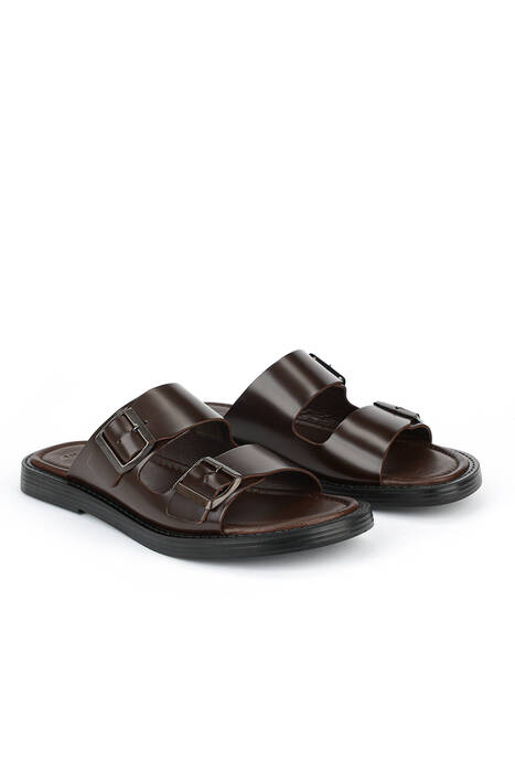 Hakiki Deri Erkek Terlik Kahverengi