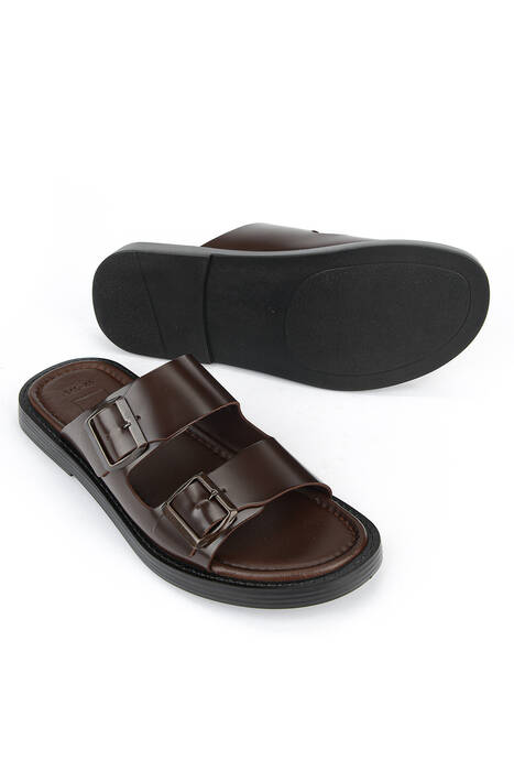 Hakiki Deri Erkek Terlik Kahverengi