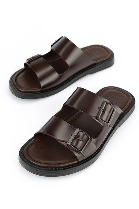 Hakiki Deri Erkek Terlik Kahverengi