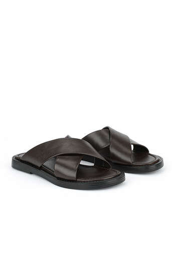 Ziya - Brown Genuine Leather Men's Slippers (1)