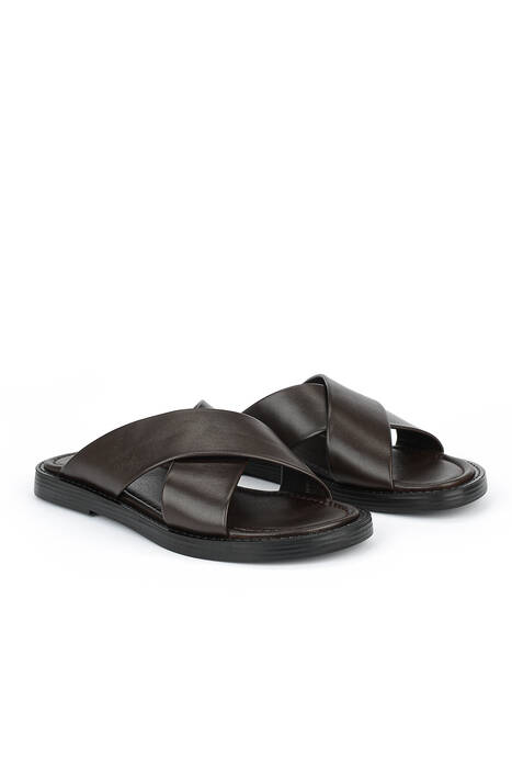 Hakiki Deri Erkek Terlik Kahverengi