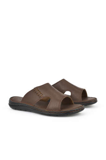 Ziya - Brown Genuine Leather Men's Slippers (1) Ziya - Brown Genuine Leather Men's Slippers (1)