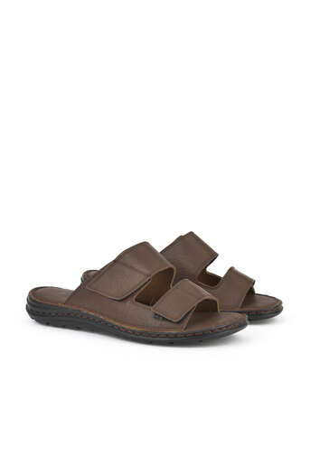 Ziya - Brown Genuine Leather Men's Slippers (1) Ziya - Brown Genuine Leather Men's Slippers (1)