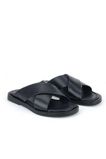 Ziya - Navy Blue Genuine Leather Men's Slippers (1)