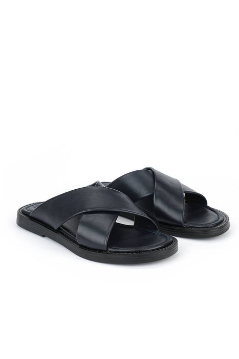 Hakiki Deri Erkek Terlik Lacivert