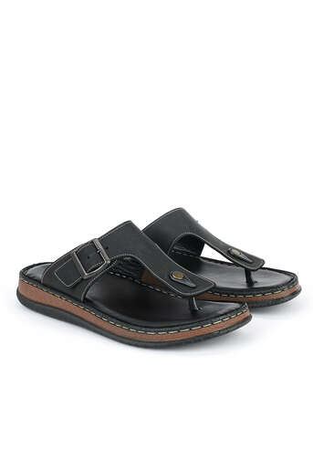 Ziya - Black Genuine Leather Men's Slippers (1)