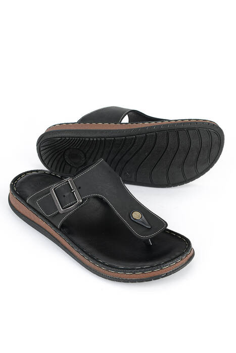 Hakiki Deri Erkek Terlik Siyah