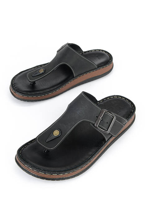 Hakiki Deri Erkek Terlik Siyah