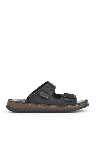 Ziya - Black Genuine Leather Men's Slippers