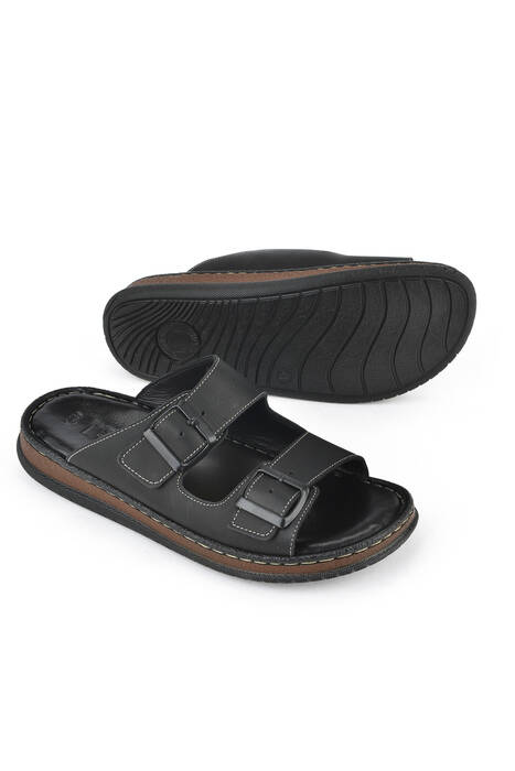 Hakiki Deri Erkek Terlik Siyah