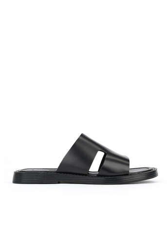 Ziya - Black Genuine Leather Men's Slippers