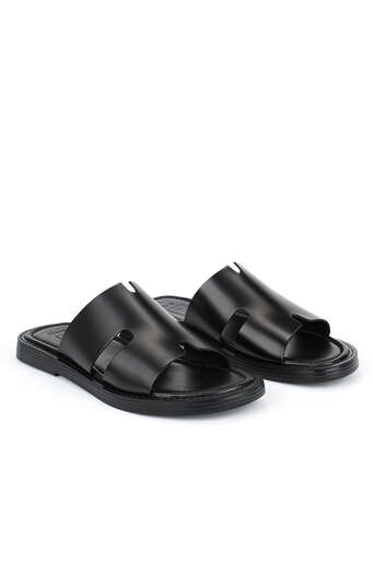 Ziya - Black Genuine Leather Men's Slippers (1)