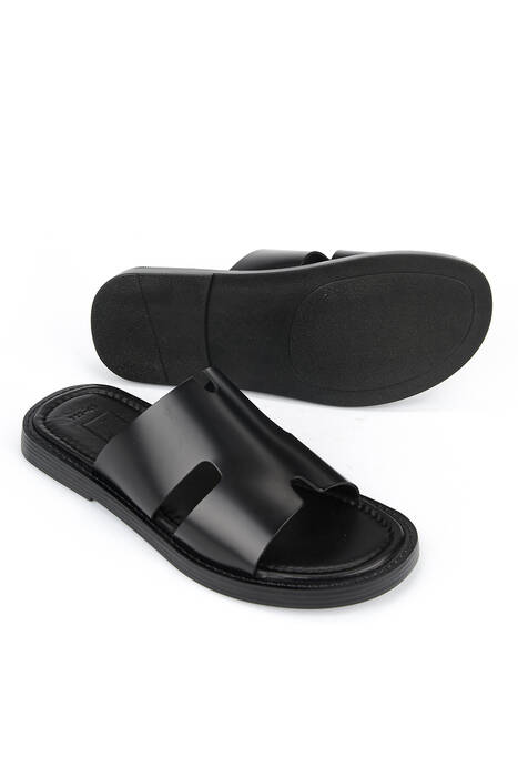 Hakiki Deri Erkek Terlik Siyah