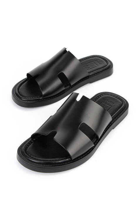 Hakiki Deri Erkek Terlik Siyah