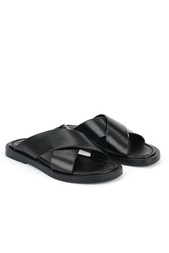 Ziya - Black Genuine Leather Men's Slippers (1)