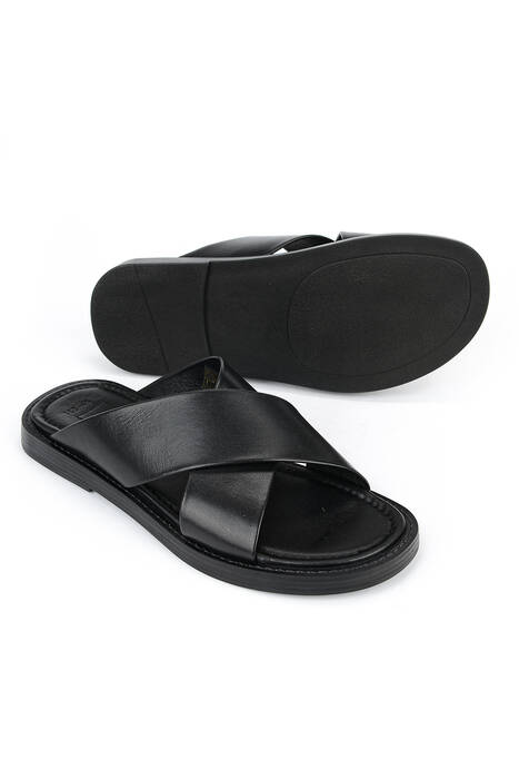 Hakiki Deri Erkek Terlik Siyah