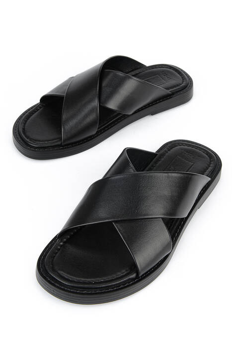 Hakiki Deri Erkek Terlik Siyah