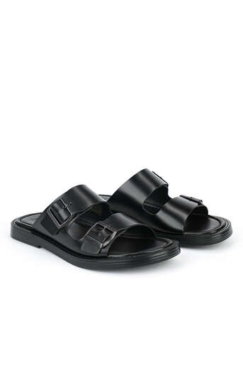 Ziya - Black Genuine Leather Men's Slippers (1)