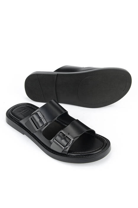 Hakiki Deri Erkek Terlik Siyah